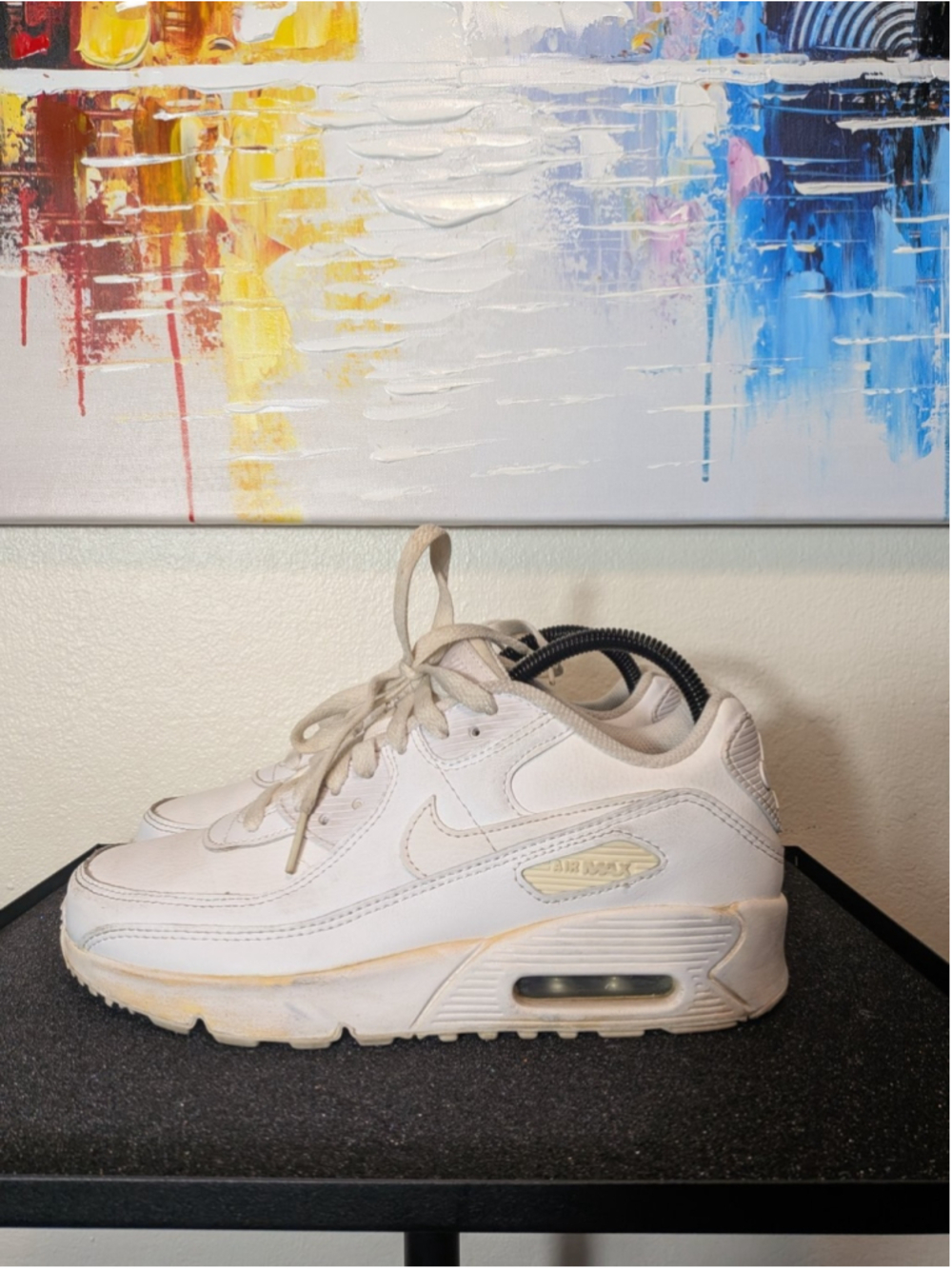 Nike Air Max 90 Ltr White Leather Sneakers CD6864-100 Size 6Y 2021 Used